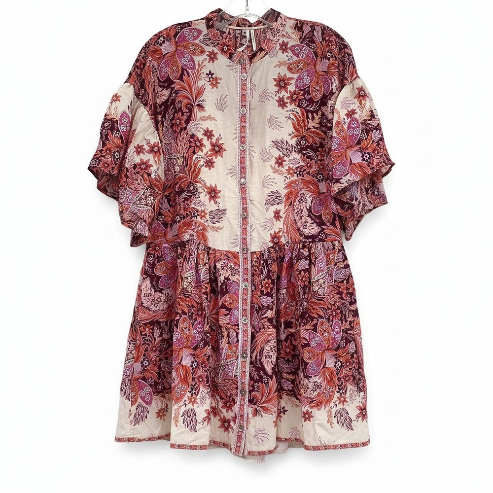 Anthropologie Pink Purple Janelle Mini Dress | Floral Tunic XS